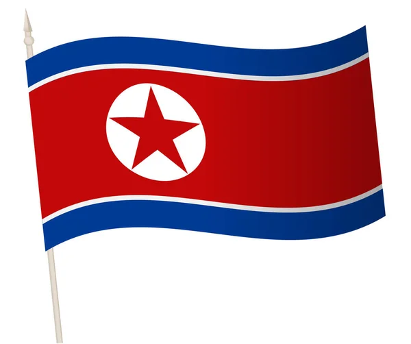 Vector ondeando la bandera en un asta de la bandera. La bandera nacional de Corea del Norte . — Vector de stock