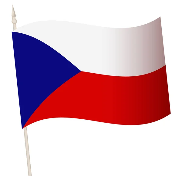 Bandiera vettoriale sventolante su un pennone. La bandiera nazionale della Cechia . — Vettoriale Stock
