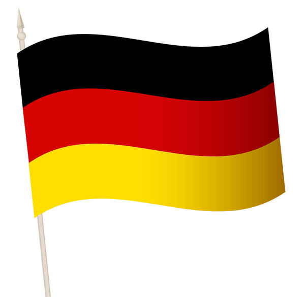 Vector Waving flag on a flagpole. The national flag of Germany.