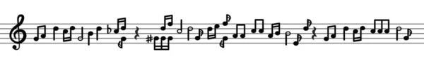 Notas musicales en una línea musical con una clave triple. — Vector de stock