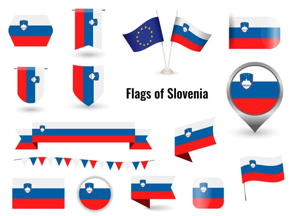 La bandiera della Slovenia. Grande set di icone e simboli . — Vettoriale Stock