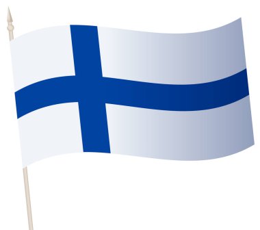 Bayrak direğinde vektör sallama bayrağı. Finlandiya ulusal bayrağı.
