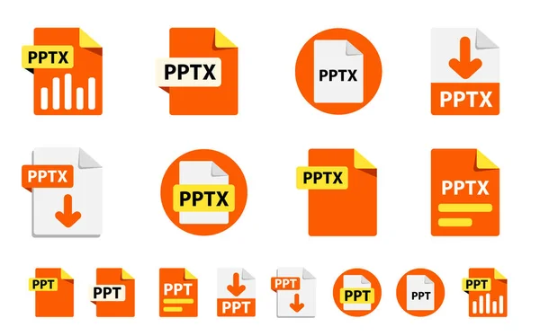 Symbole für Dateiformaterweiterungen. Sammlung von Vektorsymbolen. — Stockvektor