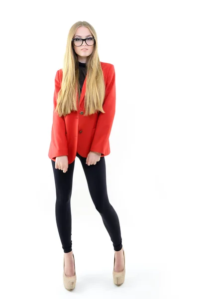 Modemädchen in roter Jacke — Stockfoto
