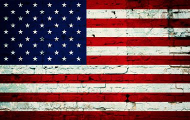 Flag on wall of bricks clipart