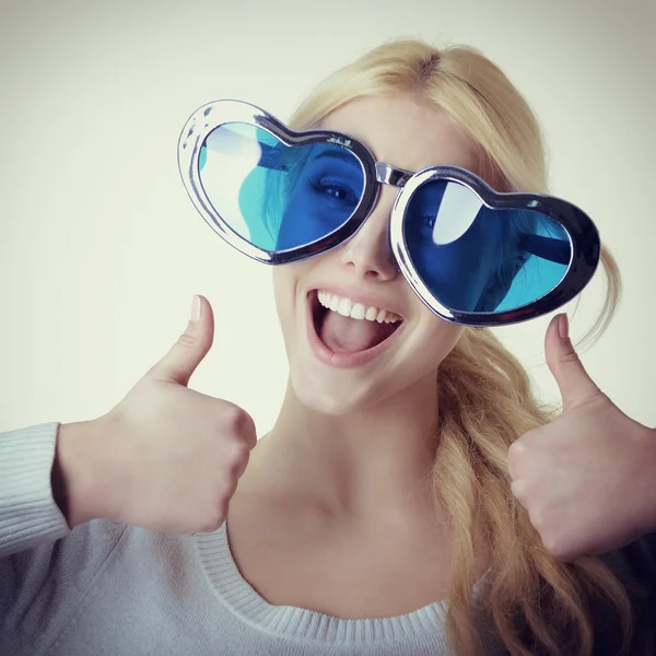 Woman in blue glasses — Stock Photo, Image