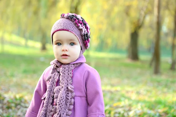 Roztomilá dívka hraje na podzim park — Stock fotografie