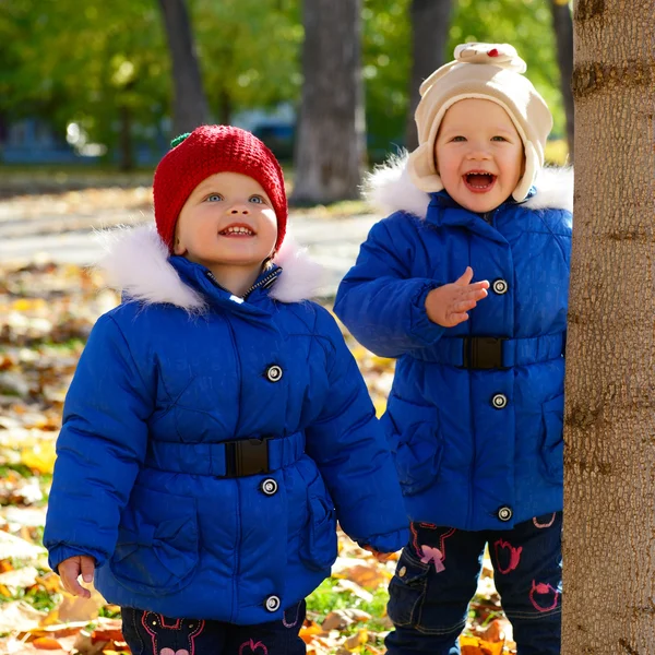 Cute girls in autumn park — Stock Photo, Image