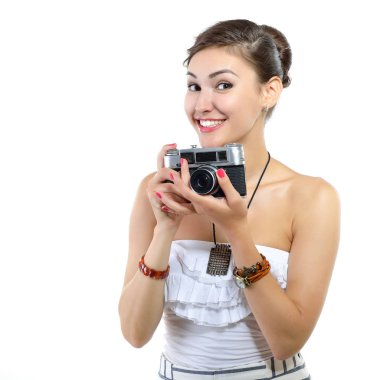 kadın holding retro kamera