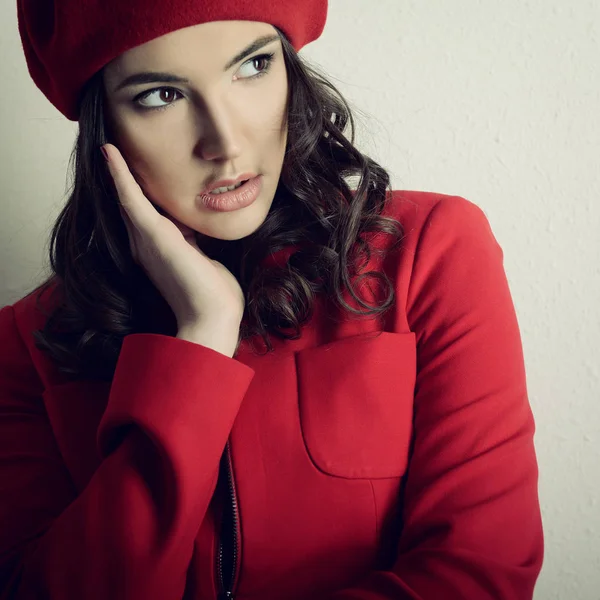 Fashion girl in red suit — Stock Photo, Image