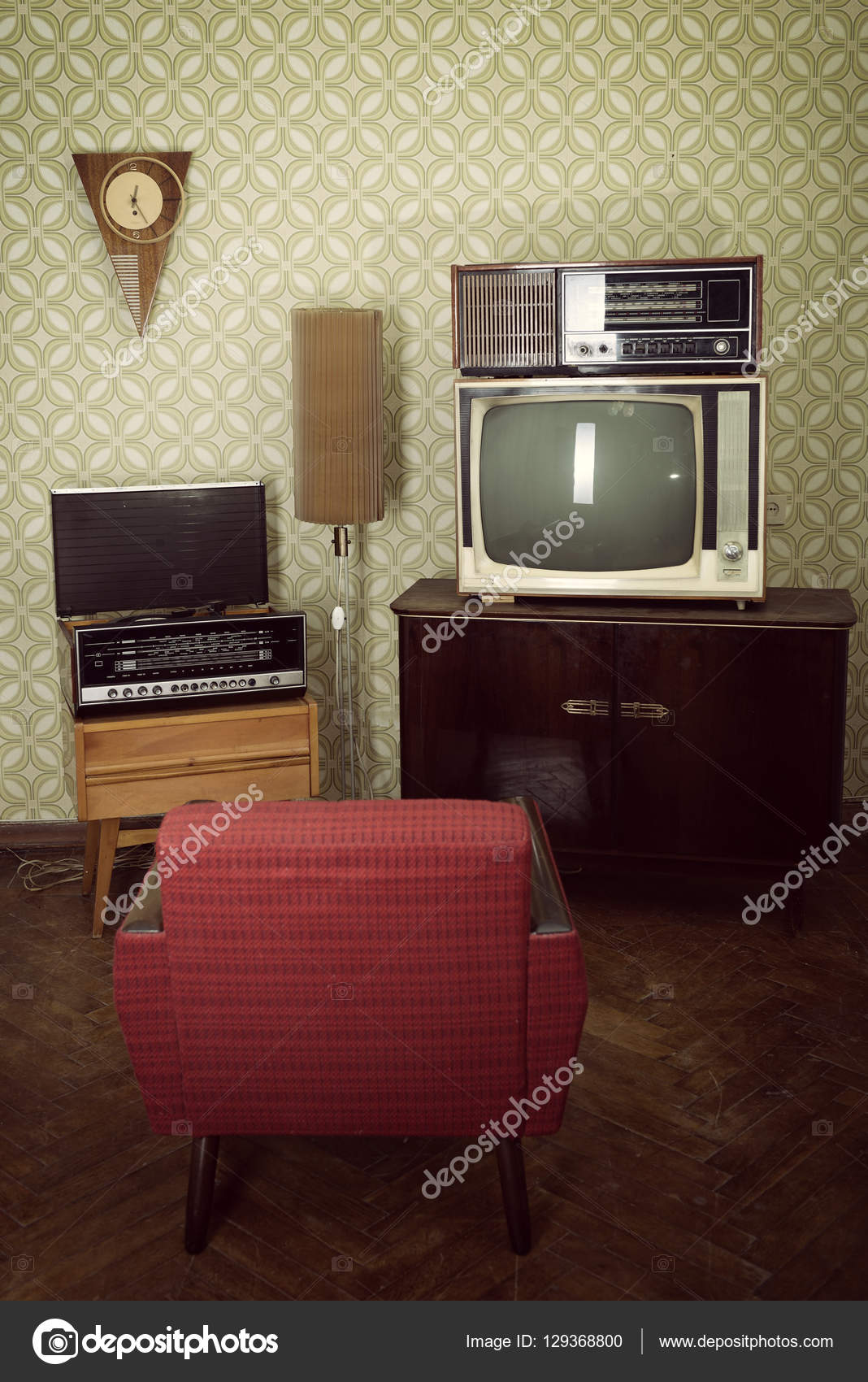 Old room with retro tv Stock Photo by ©khorzhevska 129368800