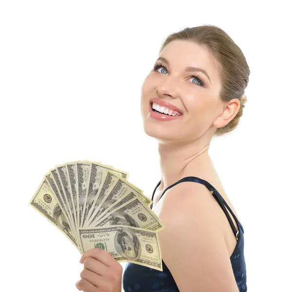 Mujer sosteniendo dinero —  Fotos de Stock