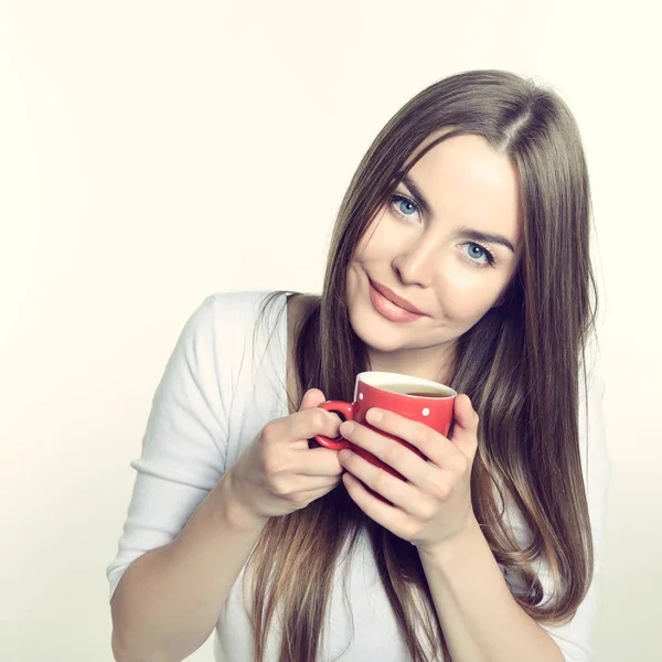 Vrouw met koffie beker — Stockfoto