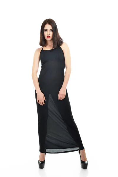 Moda kobieta w czarnej sukni — Zdjęcie stockowe