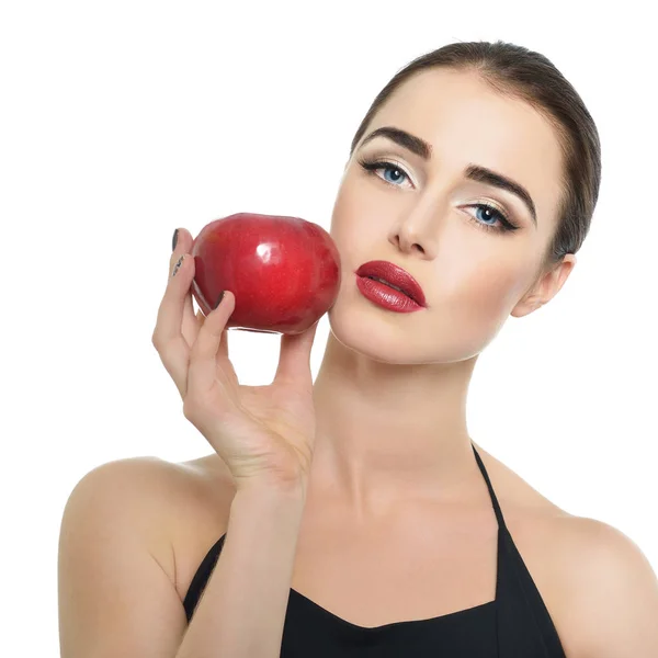 赤いりんごを持つ女性 — ストック写真