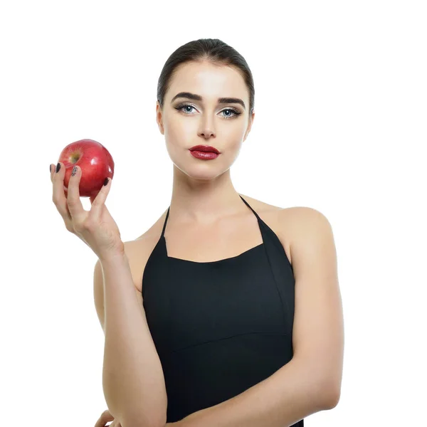 Femme avec pomme rouge — Photo