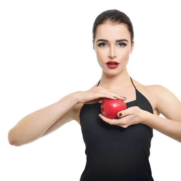 Donna con mela rossa — Foto Stock