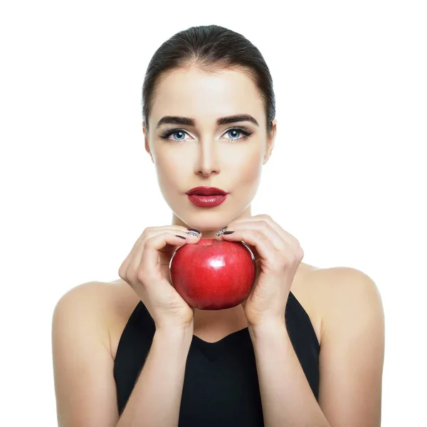 Woman with red apple — Stock Photo, Image