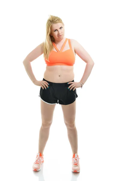 Overweight Young Woman Wearing Sportwear White Background — Stock Photo, Image