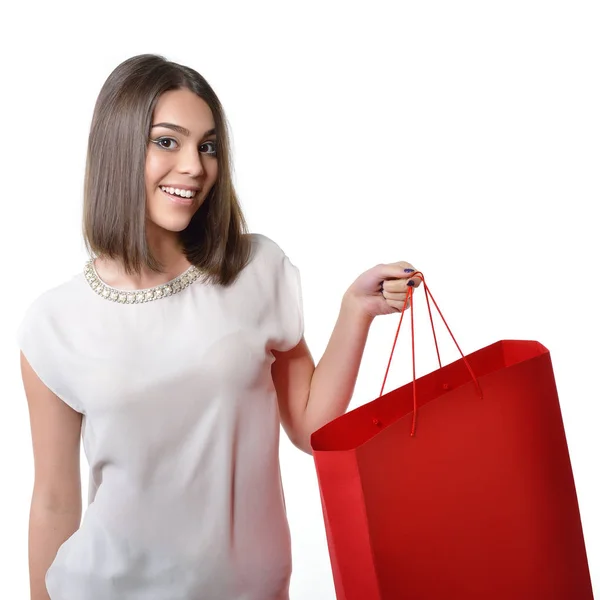 Mujer sosteniendo bolsa de compras — Foto de Stock