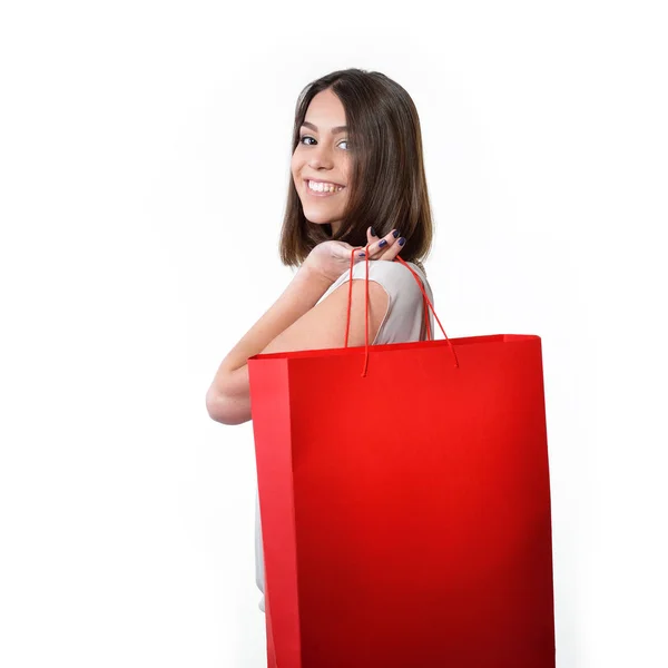 Mulher segurando saco de compras — Fotografia de Stock