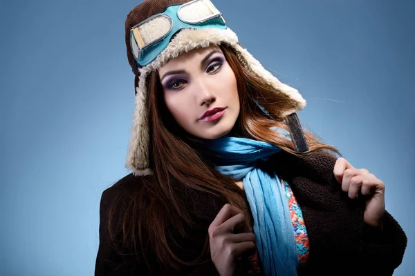 Portrait of young woman aviator — Stock Photo, Image