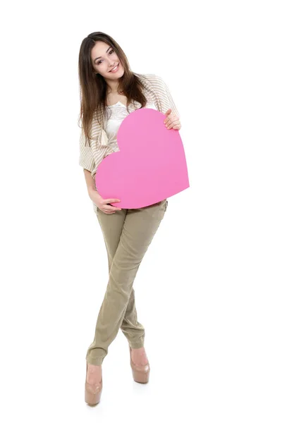 Woman with pink heart — Stock Photo, Image