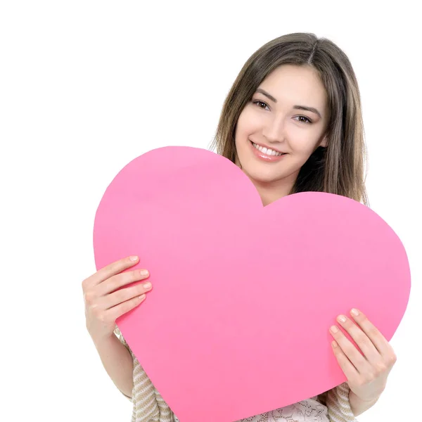 Woman with pink heart — Stock Photo, Image