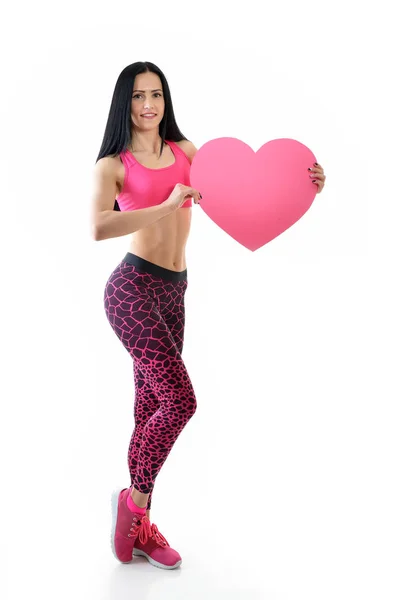 Donna con cuore rosa — Foto Stock