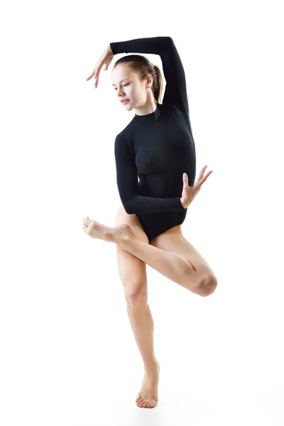 Teen girl dancer in black — Stock Photo, Image