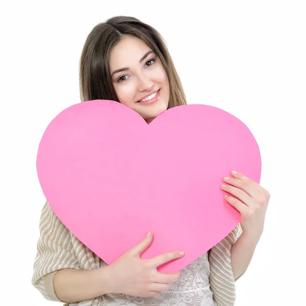 Woman with pink heart Stock Image