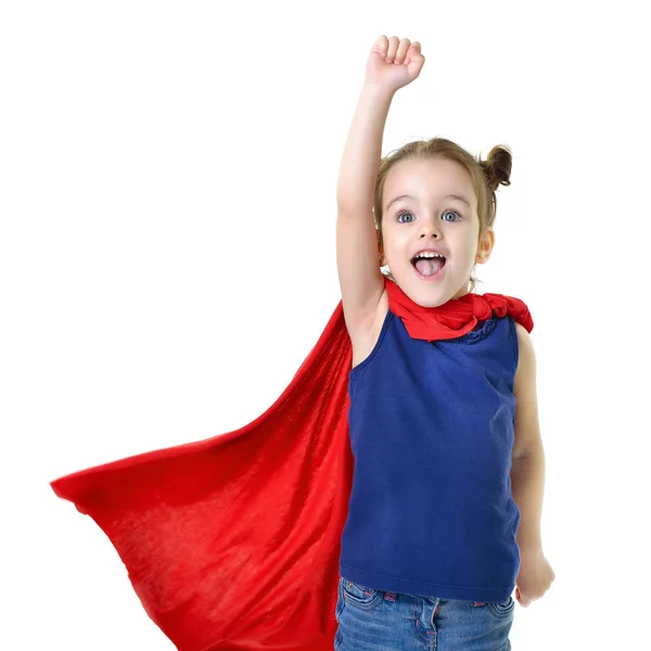 Flicka flygande som superhjälte — Stockfoto