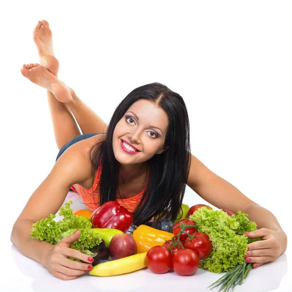 Fitness-Frau mit Gemüse-Set — Stockfoto