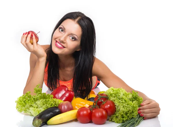 Фитнес женщина с овощами набор — стоковое фото