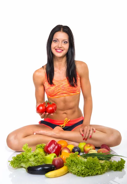 Fitness mujer con verduras — Foto de Stock