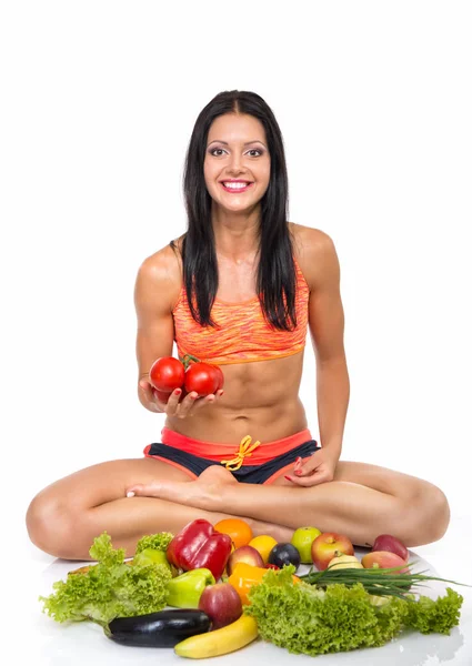 Fitness žena se zeleninou — Stock fotografie