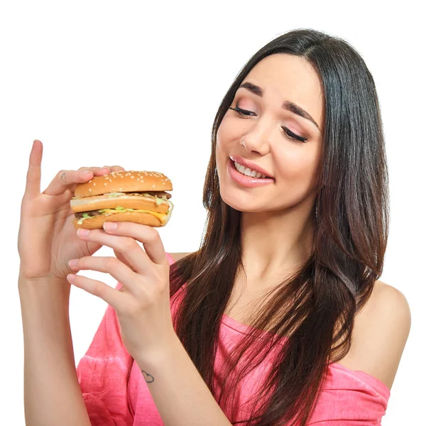 Young woman with fast food — Stock Photo, Image