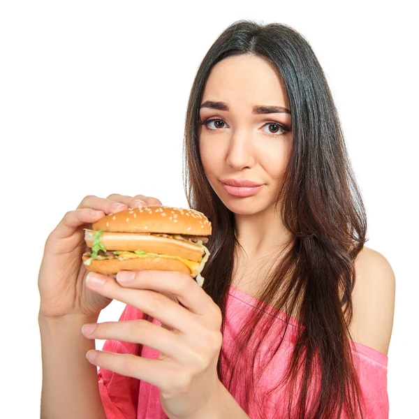 Jonge vrouw met fast food — Stockfoto