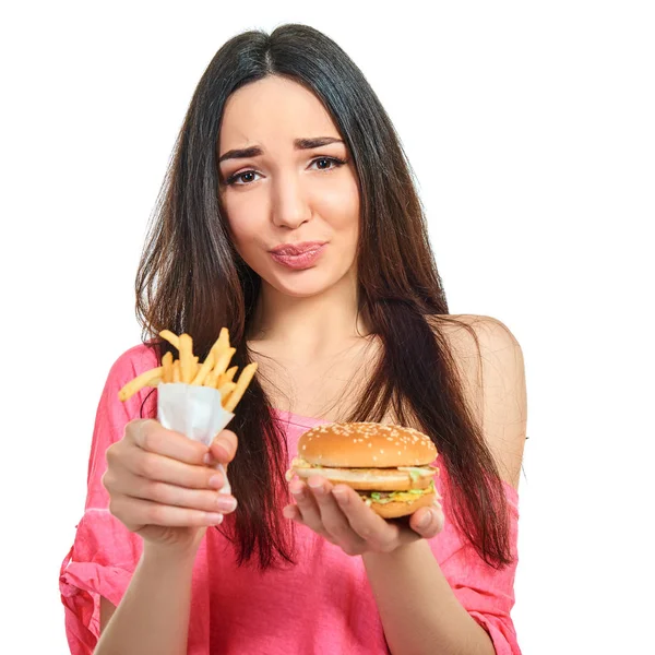 Elegantie vrouw met fast food — Stockfoto