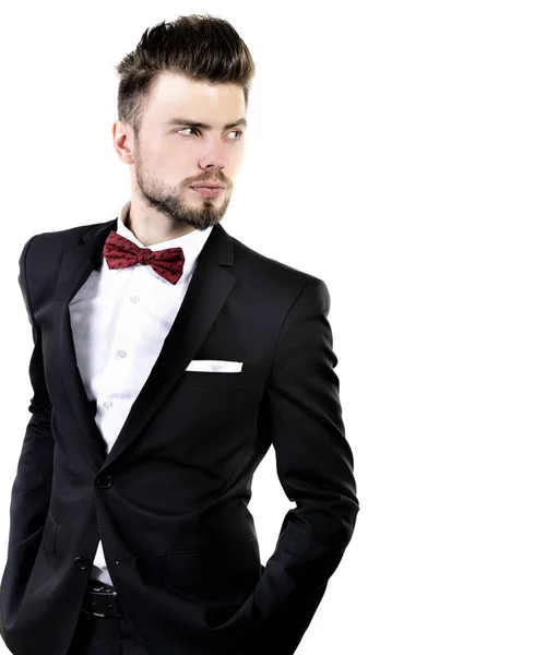 Uomo in elegante abito nero — Foto Stock