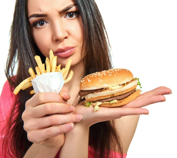 Woman with fast food — Stock Photo, Image