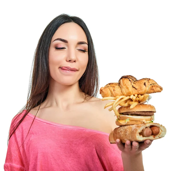 Young woman with fast food — Stock Photo, Image