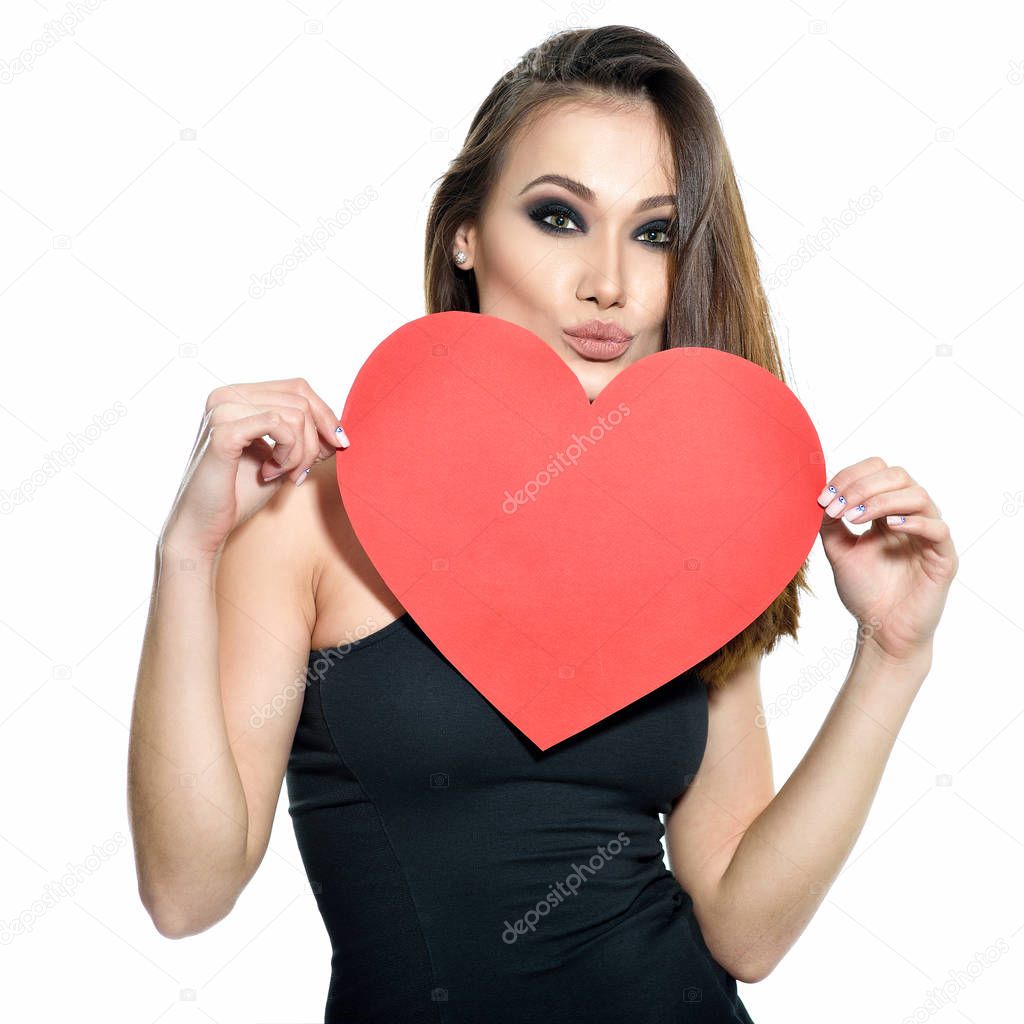 woman with red heart