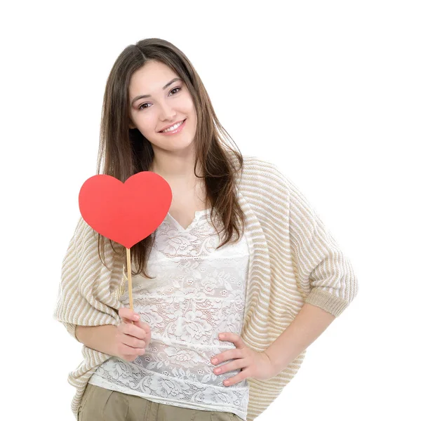 Fashion woman with red heart — Stock Photo, Image