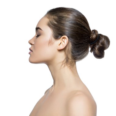 Güzellik kadın portre profil. Güzel genç kadın poz 