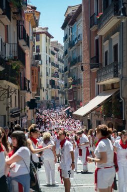 People celebrate San Fermin festival, 06 July 2016, Pamplona, Navarra, Spain. clipart