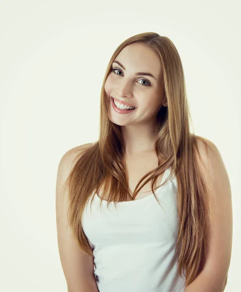 Retrato de mujer hermosa joven, filmado en el estudio. Atracciones alegres — Foto de Stock