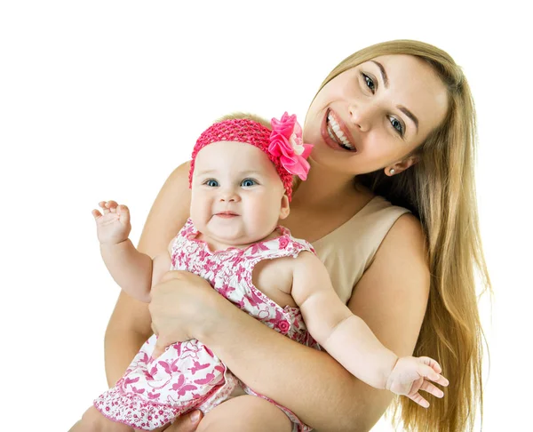 Jeune mère avec son bébé fille sourire heureux, portra studio — Photo