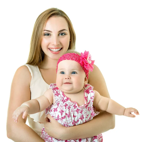 Ung mamma med hennes baby dotter glada leende, studio portra — Stockfoto
