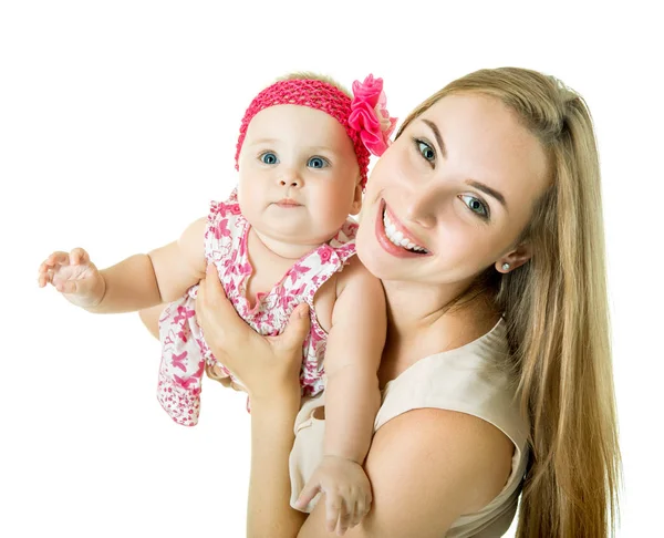 Young mother with her baby daughter happy smiling, studio portra — Stock Photo, Image